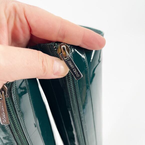 Retro Jimmy Choo Bottle Green Patent Leather Knee High Pointed Toe Boot IT 38.5 - Picture 10 of 10